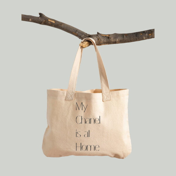 Schoudertas bedrukken met tekst  'My Chanel is at Home'