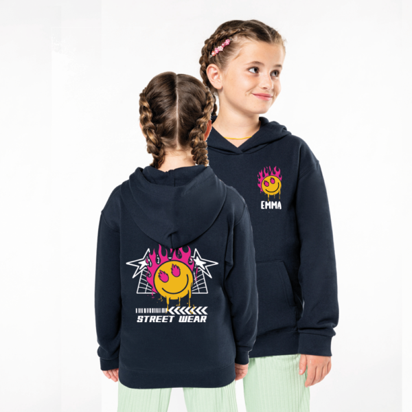 Kinder Hoodie naam en smiley