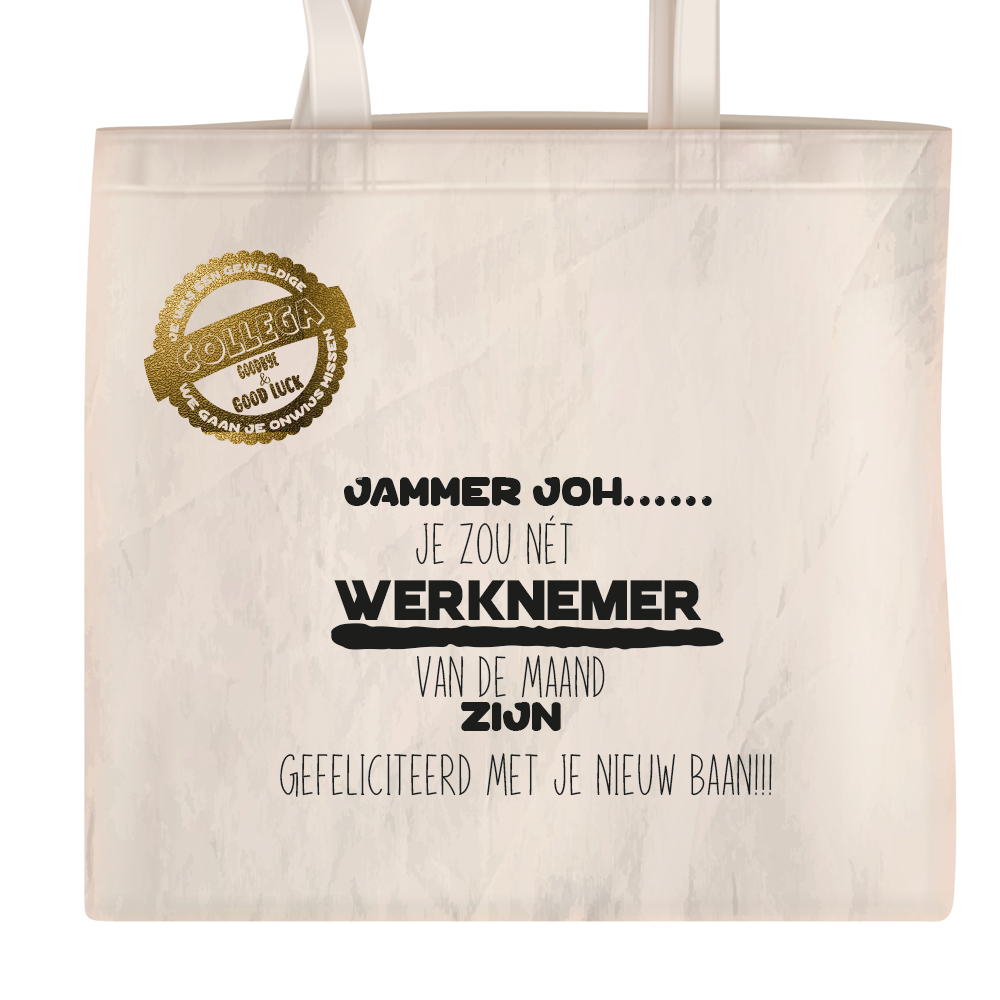 Afscheid collega cadeau tas (jammer joh)